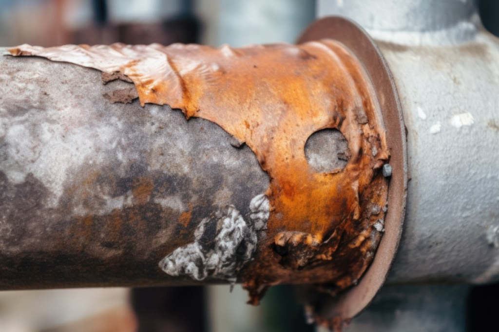 Plumber in Alberton repairing a corroded and rusted water pipe with visible damage